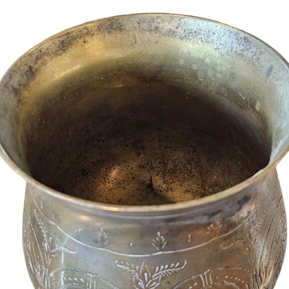 Vintage Etched Silver Plated Deco Bowl Vase With Handle Floral Design Art Nouvea - Picture 11 of 14